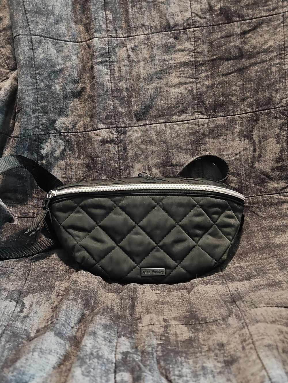 Vera Bradley Black Quilted Belt Bag with Silver Zip